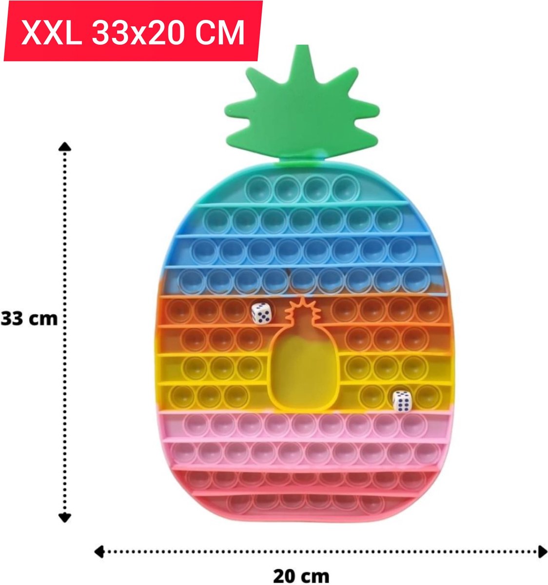 Fidget toys Pop It | XXL ANANAS 33x20 CM | Anti stress | Van TikTok | Voor Meisjes jongens en volwassenen | Multi Color  Regenboog Popit Verjaardag Cadeautip